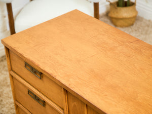 Blonde Pecan Mid-Century Modern Buffet with 3 drawers and Cabinet Storage