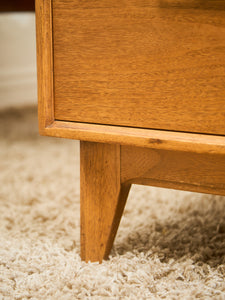 Blonde Pecan Mid-Century Modern Buffet with 3 drawers and Cabinet Storage