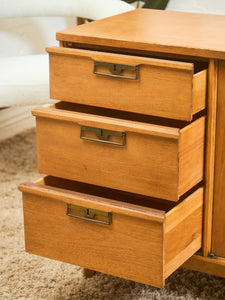 Blonde Pecan Mid-Century Modern Buffet with 3 drawers and Cabinet Storage