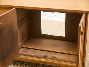 Blonde Pecan Mid-Century Modern Buffet with 3 drawers and Cabinet Storage