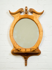 Circa 1940 Edwardian Style Carved Maple Round Hall Mirror