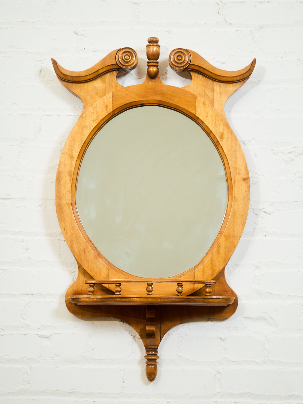 Circa 1940 Edwardian Style Carved Maple Round Hall Mirror