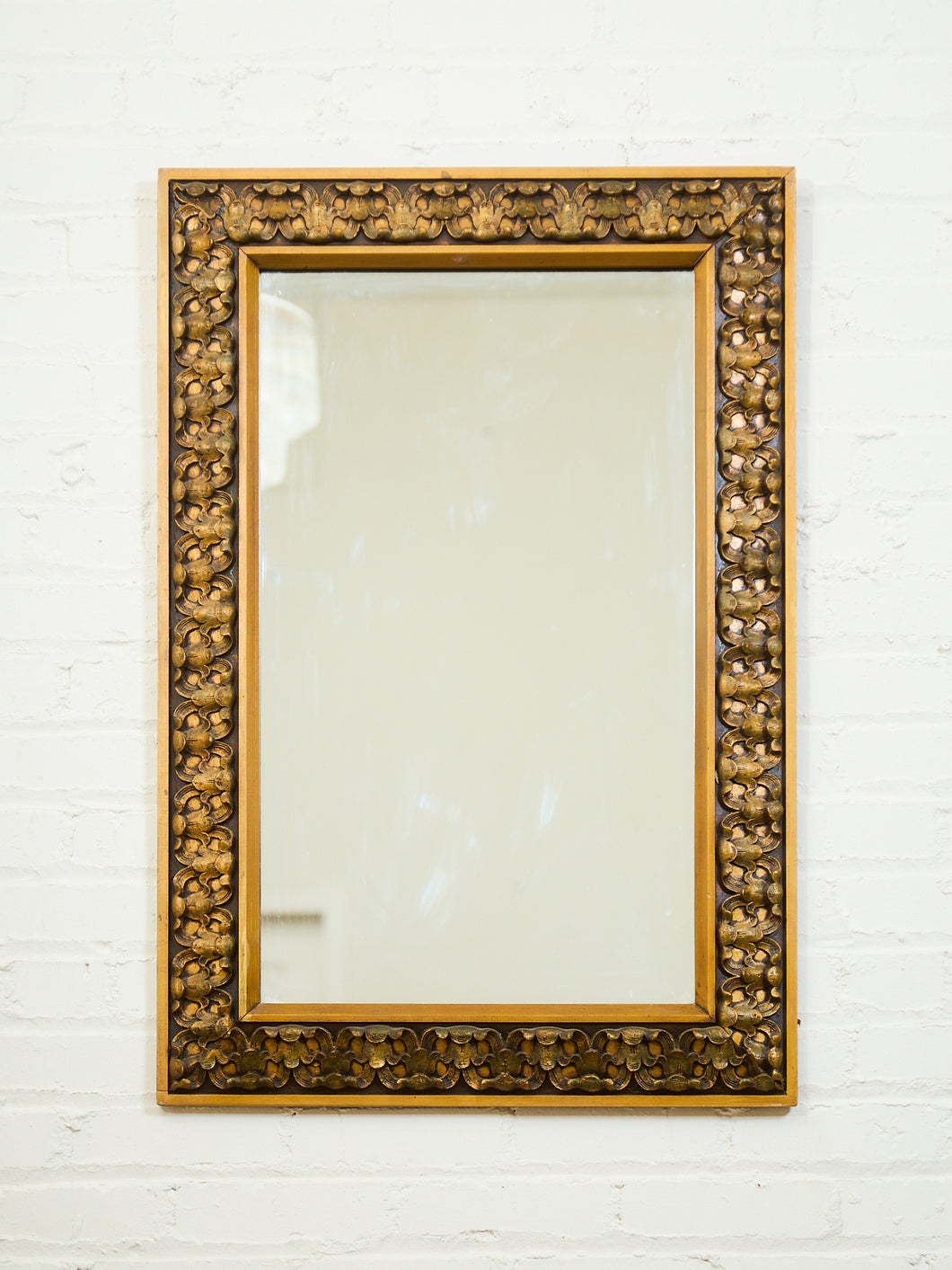 Mid-Century Hand-Carved Floral Wood Mirror, circa 1960s–1970s.