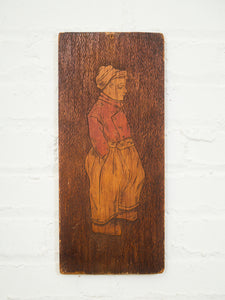 Vintage Man Hand Etched Wooden Pyrography Folk Art Plaque