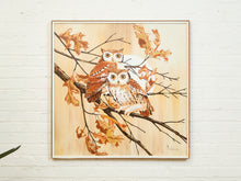 Load image into Gallery viewer, Mid Century Owls Oil Painting by Collins
