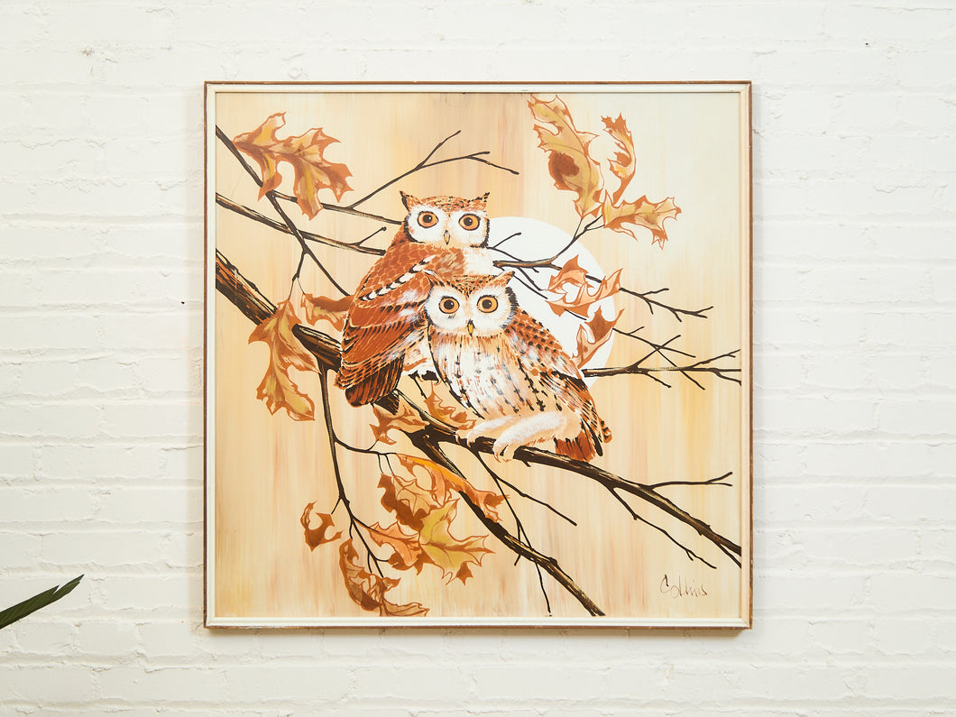 Mid Century Owls Oil Painting by Collins