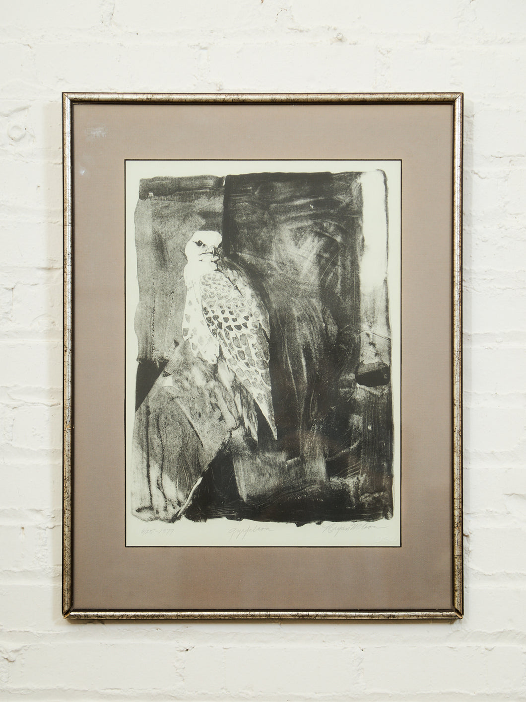 Mid Century Gray Falcon Lithograph Signed by Bryan Nelson
