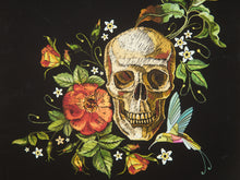 Load image into Gallery viewer, Skull and Hummingbird Botanical Still Life on Black
