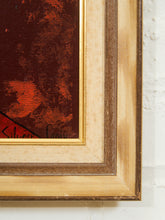 Load image into Gallery viewer, Mid-Century Modern Portrait Painting in Red and Walnut Frame
