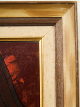 Load image into Gallery viewer, Mid-Century Modern Portrait Painting in Red and Walnut Frame
