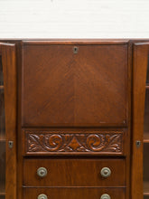 Load image into Gallery viewer, English Art Deco Vintage Oak Secretary Bar Bookcase
