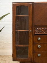 Load image into Gallery viewer, English Art Deco Vintage Oak Secretary Bar Bookcase
