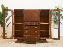 Load image into Gallery viewer, English Art Deco Vintage Oak Secretary Bar Bookcase
