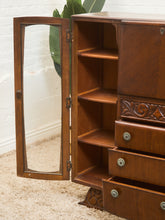 Load image into Gallery viewer, English Art Deco Vintage Oak Secretary Bar Bookcase
