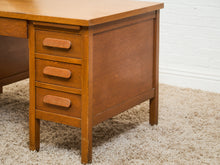 Load image into Gallery viewer, Mid-Century Oak Pedestal Desk with Twin Drawer Pedestals
