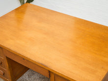Load image into Gallery viewer, Mid-Century Oak Pedestal Desk with Twin Drawer Pedestals

