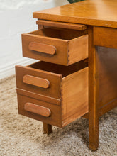 Load image into Gallery viewer, Mid-Century Oak Pedestal Desk with Twin Drawer Pedestals
