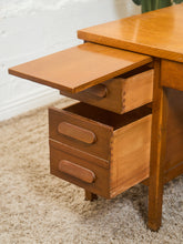 Load image into Gallery viewer, Mid-Century Oak Pedestal Desk with Twin Drawer Pedestals
