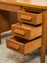 Load image into Gallery viewer, Mid-Century Oak Pedestal Desk with Twin Drawer Pedestals
