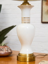 Load image into Gallery viewer, Mid-Century White Ceramic Table Lamp with Brass Base
