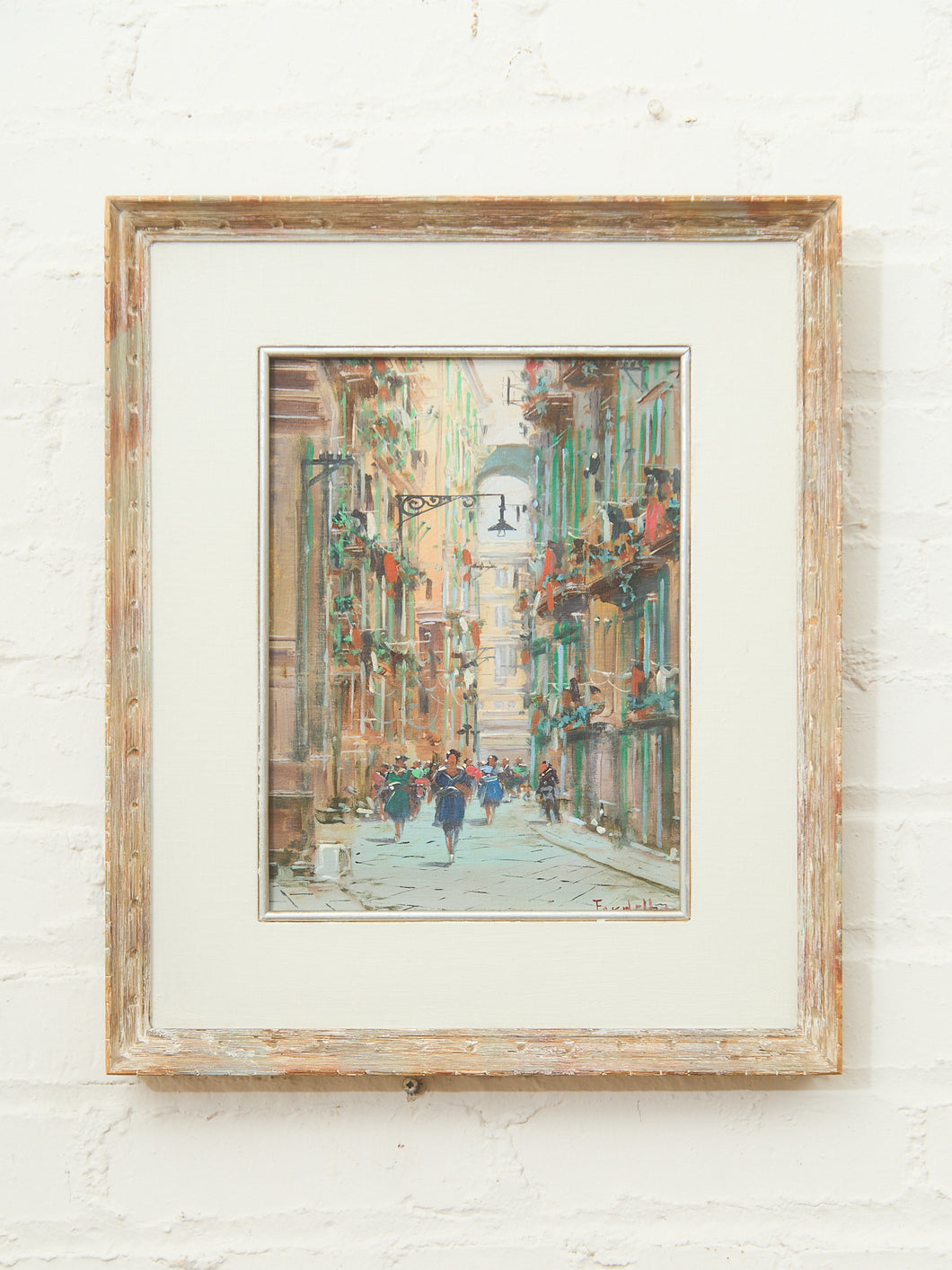 Framed European Street Scene Oil Painting Signed
