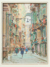 Load image into Gallery viewer, Framed European Street Scene Oil Painting Signed
