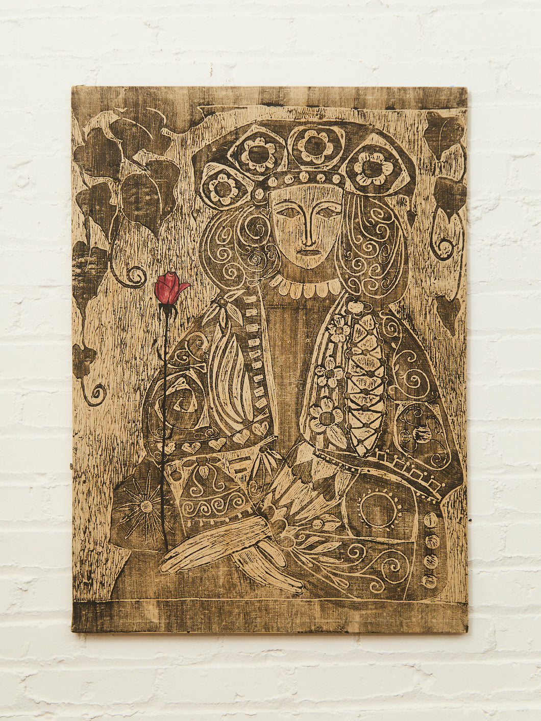 The Guardian with Red Rose Textile Work