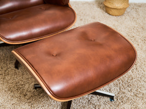 Iconic Chair and Ottoman in Cantina Saddle
