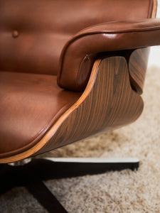 Iconic Chair and Ottoman in Cantina Saddle