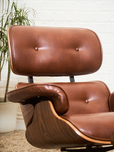Iconic Chair and Ottoman in Cantina Saddle