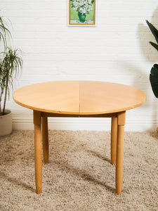 Blonde Vintage Dining Table with Leaf Round to Oval