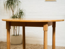 Load image into Gallery viewer, Blonde Vintage Dining Table with Leaf Round to Oval
