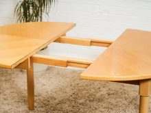 Load image into Gallery viewer, Blonde Vintage Dining Table with Leaf Round to Oval

