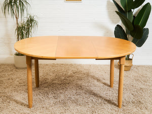 Blonde Vintage Dining Table with Leaf Round to Oval