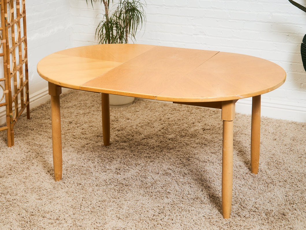 Blonde Vintage Dining Table with Leaf Round to Oval
