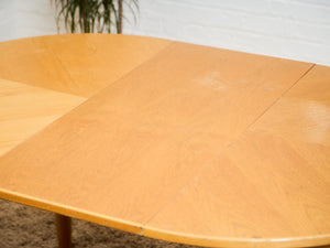 Blonde Vintage Dining Table with Leaf Round to Oval