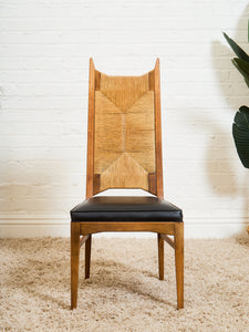Rare Set of 4 Woven Mid Century Highback Dining chairs by Huntley