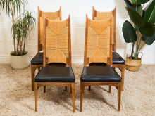 Load image into Gallery viewer, Rare Set of 4 Woven Mid Century Highback Dining chairs by Huntley
