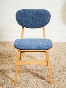 Set of 6 Mid-Century Modern Style Blonde Dining Chairs in Blue Orange Upholstery
