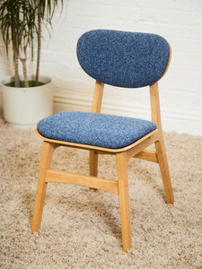 Set of 6 Mid-Century Modern Style Blonde Dining Chairs in Blue Orange Upholstery