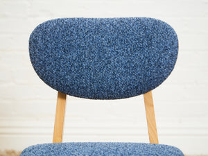 Set of 6 Mid-Century Modern Style Blonde Dining Chairs in Blue Orange Upholstery