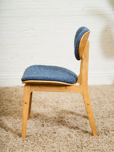 Set of 6 Mid-Century Modern Style Blonde Dining Chairs in Blue Orange Upholstery