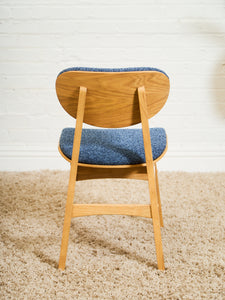 Set of 6 Mid-Century Modern Style Blonde Dining Chairs in Blue Orange Upholstery