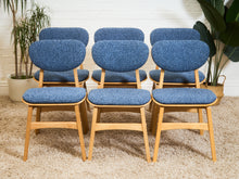 Load image into Gallery viewer, Set of 6 Mid-Century Modern Style Blonde Dining Chairs in Blue Orange Upholstery

