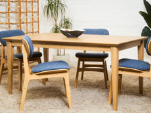 Load image into Gallery viewer, Set of 6 Mid-Century Modern Style Blonde Dining Chairs in Blue Orange Upholstery
