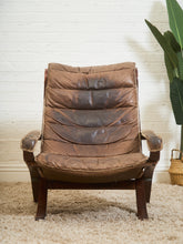 Load image into Gallery viewer, Norwegian Distressed Leather Lounge Chair
