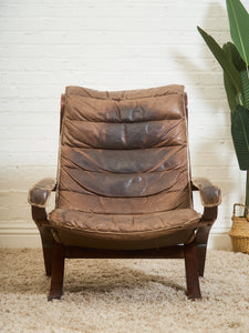 Norwegian Distressed Leather Lounge Chair