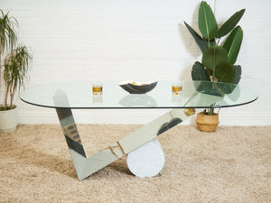 Italian Large Oval Table Cattellan Black Marble Steel and Crystal