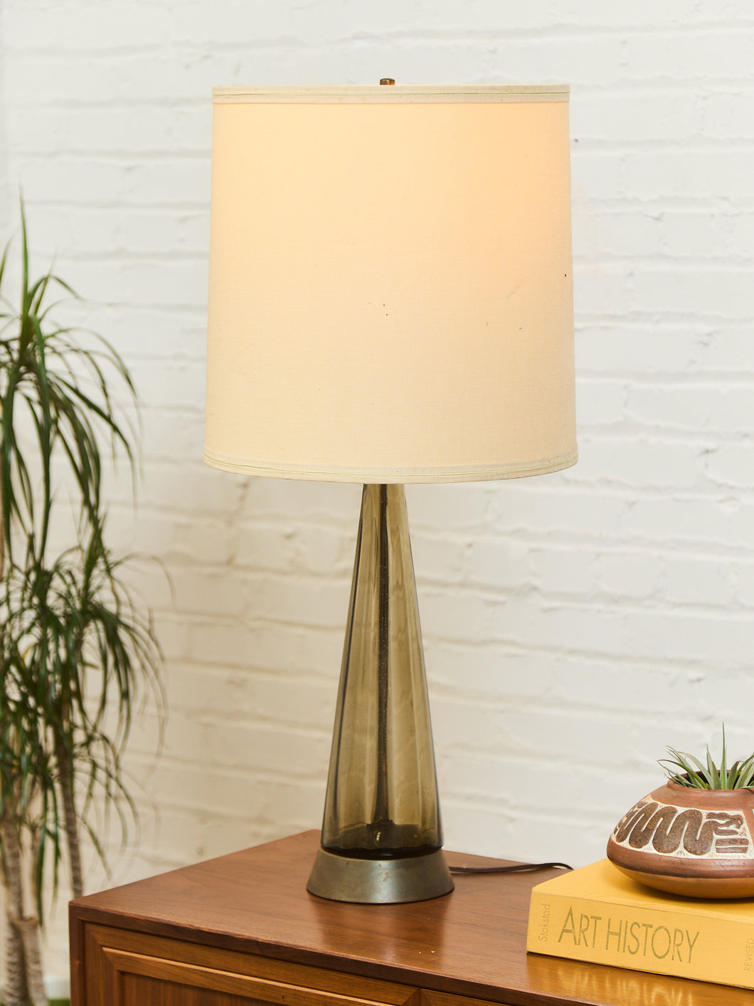 Italian 1950s Smoked Empoli Glass Decanter Lamp