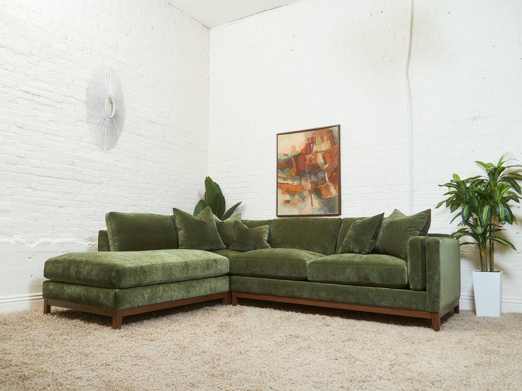 Lisette Sectional Left Facing bumper chaise in Olive Moss